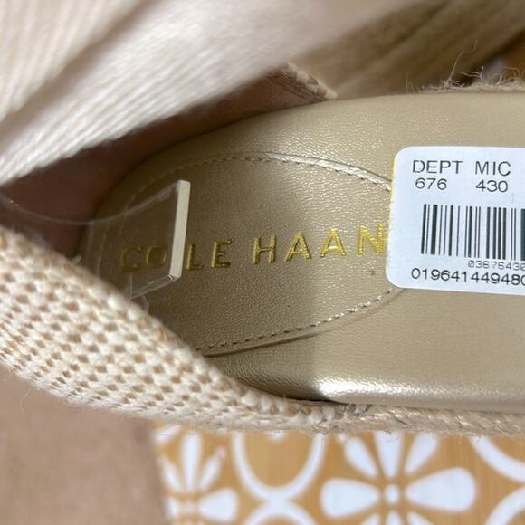 NWT Cole Haan Cloudfeel Hampton ankle tie espadrille wedge sandal in Gold - Picture 11 of 13